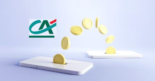 Illustration Deux Mobile Transferent Pièces De Monnaie, Logo Crédit Agricole